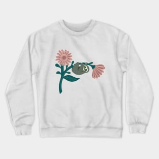 Just hanging around - happy sloth on giant daisy Crewneck Sweatshirt